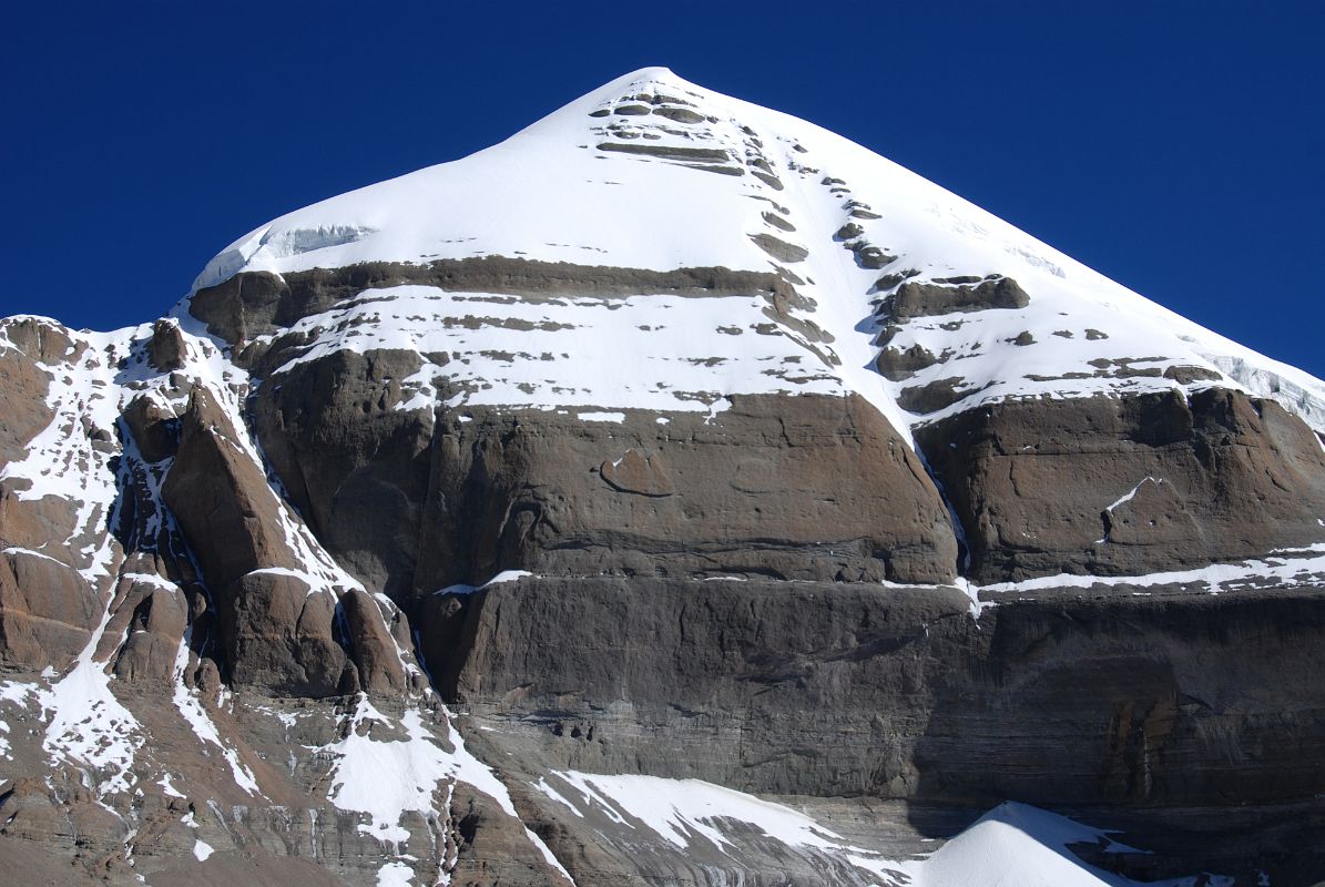 14 Mount Kailash South Face Close Up On Mount Kailash Inner Kora Nandi Parikrama The view of the Mount Kailash South Face gets better and better as we trek ever closer to the 13 Golden Chortens (09:26).